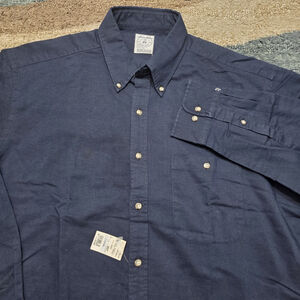 Brooks Brothers Linen Cotton Button-Down Shirt Navy L Hong Kong NWT Vintage